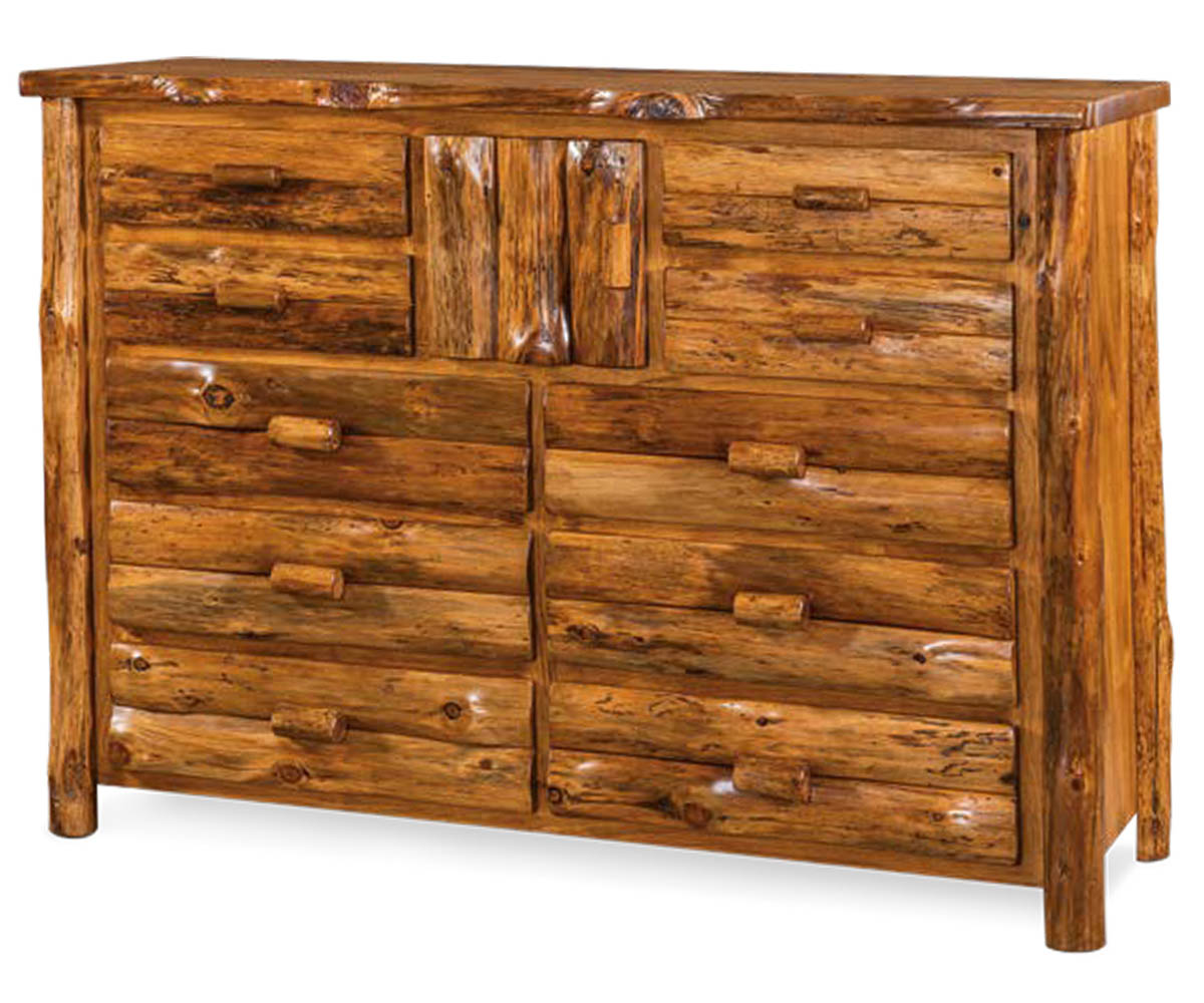 10 Drawer 1 Door Dresser with Mirror - Rustic Pine - Image 3